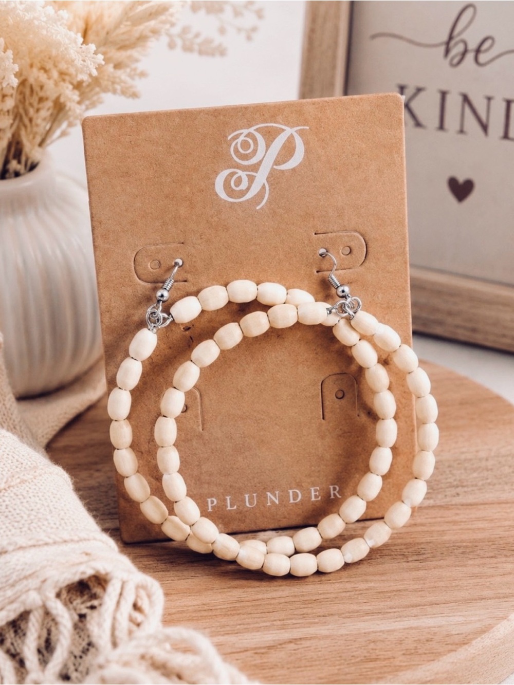 Plunder Abilene Wood Beaded Hoop Earrings